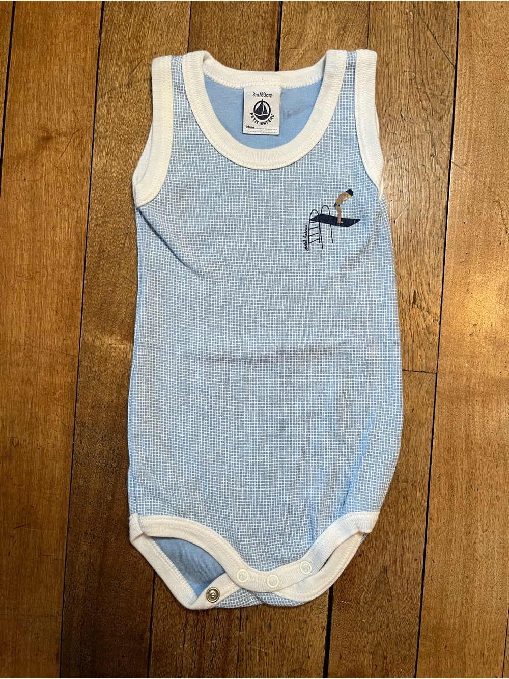 PETIT BATEAU Light Blue Sleeveless Baby Bodysuit